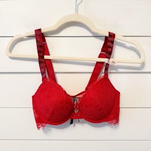 NWTs Victoria's Secret Very Sexy push-up Red Lace bra w/Rhinestone Cherries 34B